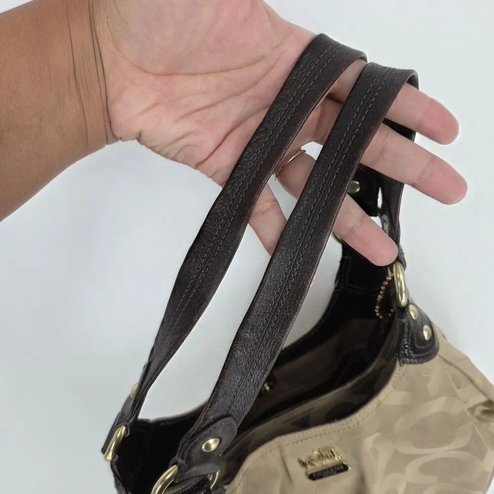 Coach Madison 14305 Signature Op Art Brown Sateen Maggie Carryall Shoulder Purse